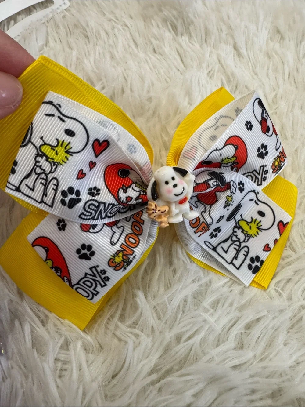Yellow Snoopy Kids Hair Bow clip with Cute charm Center